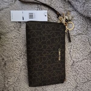 Calvin Klein Dark Brown Wristlet with Gold Details